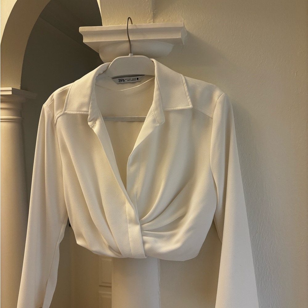 Zara Cream Cropped Wrap Blouse